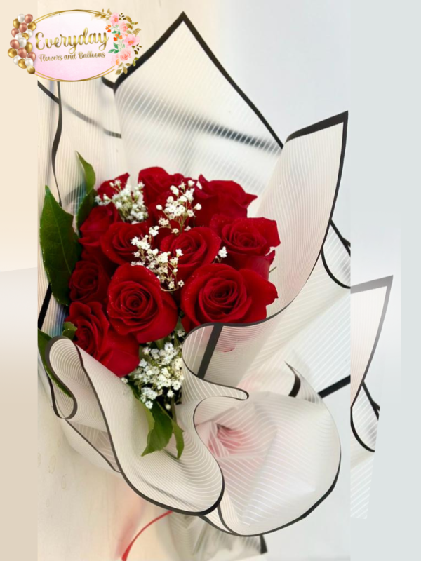 A Dozen Elegant Red Roses Wrapped for Mom