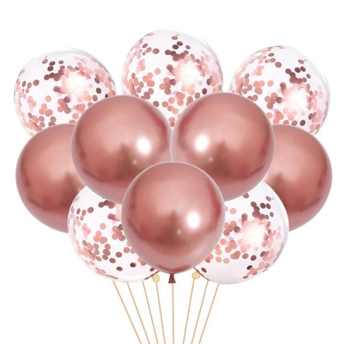 Chrome Rose Gold Confetti Balloon Bouquet