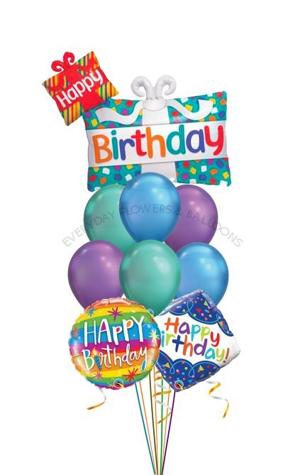 Big Present Happy Birthday Balloon Bouquet